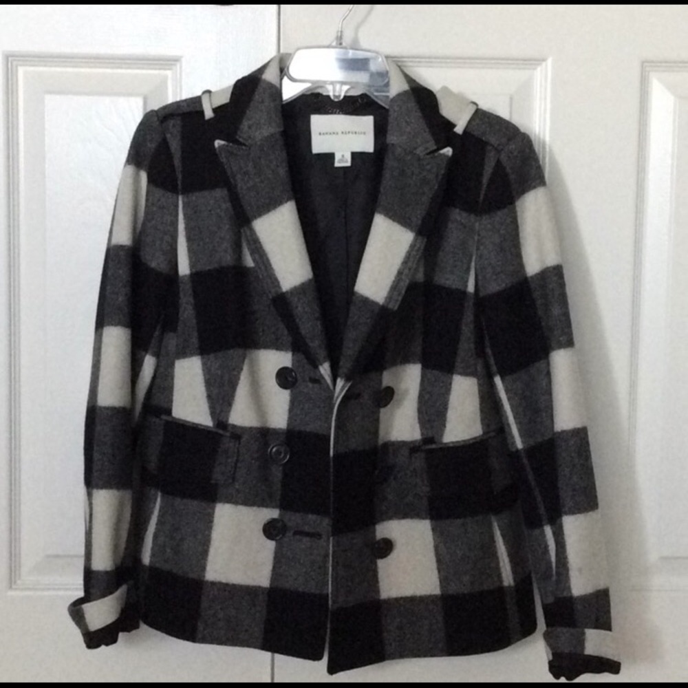 Banana Republic Carla Buffalo Plaid Wool Pea Coat